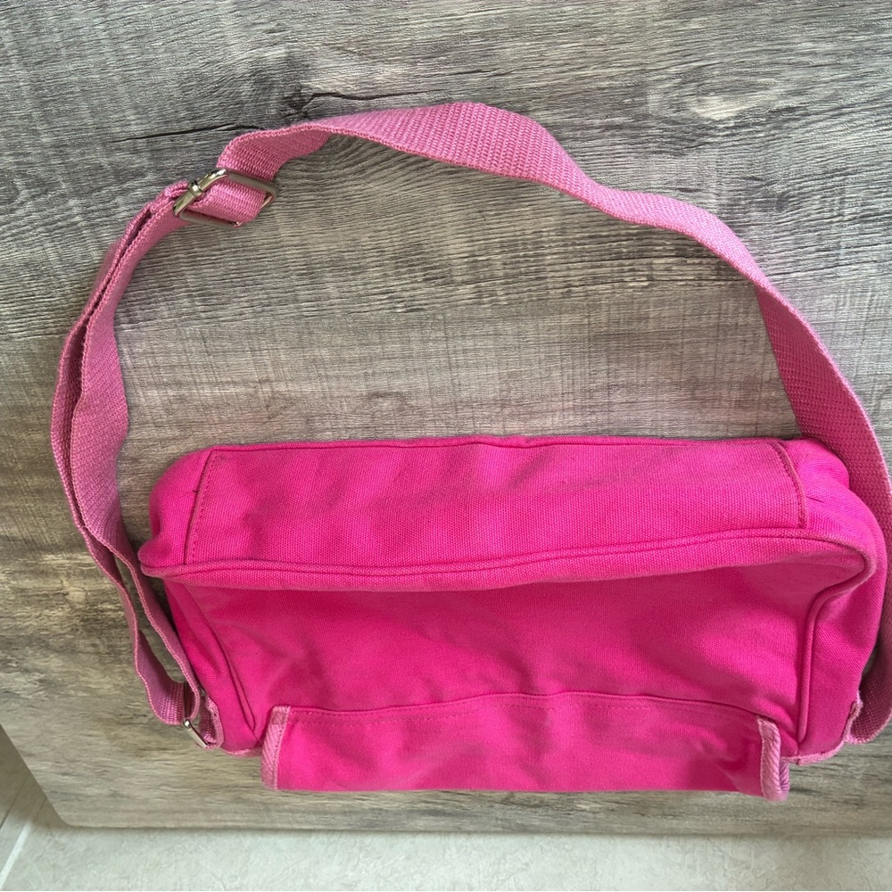 PINK Victoria's Secret Hot Pink Canvas Crossbody with Silver Crest - Picture 3 of 5